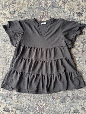 Zenana Charcoal Ruffle Tiered Short Sleeve Top